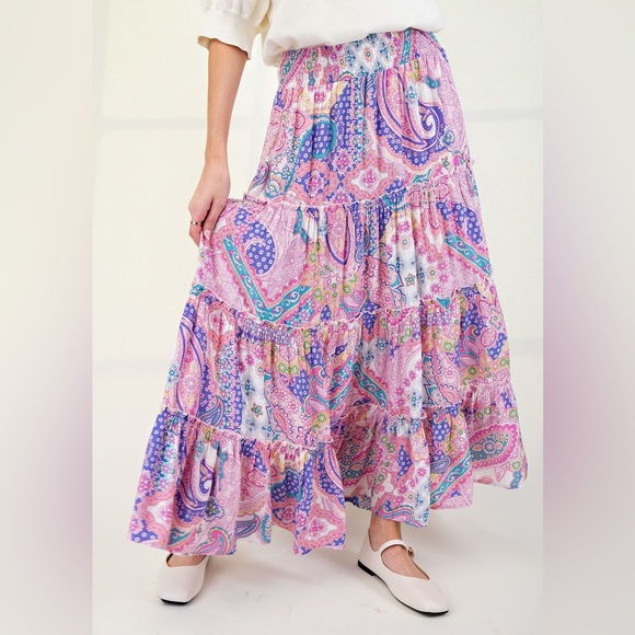 easel Dresses & Skirts - #94 easel Pink Paisley Tiered Maxi Skirt